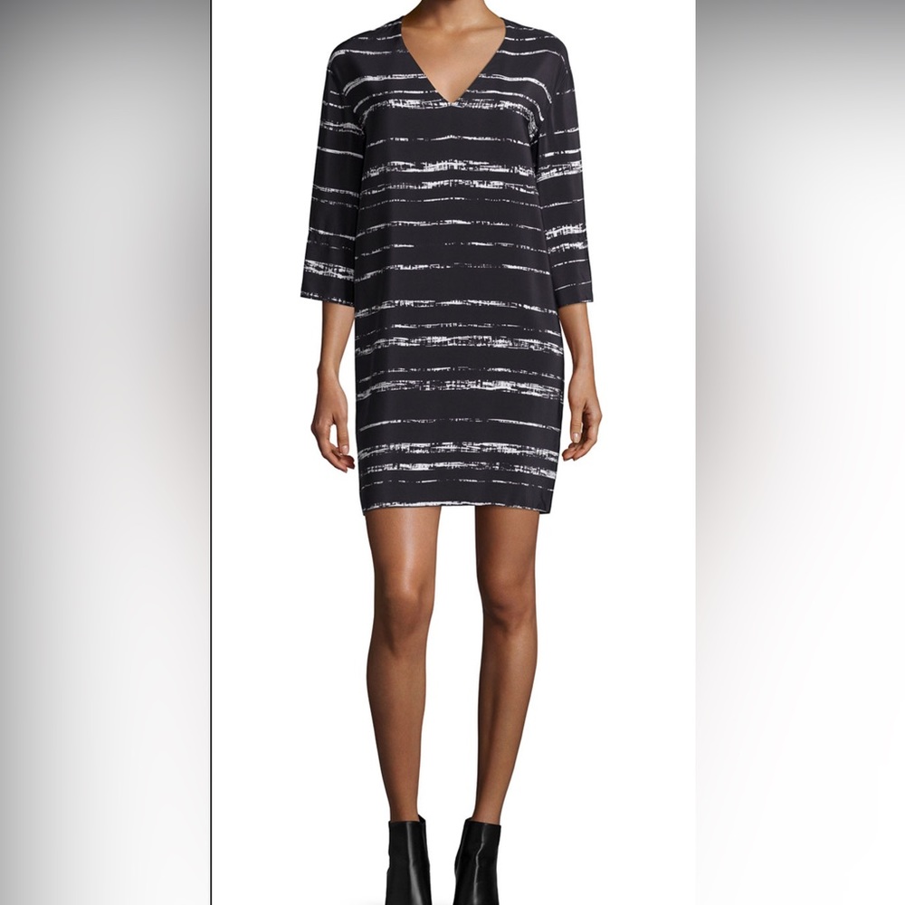 Vince Black and White Striped, Shift, Silk Dress in Size Extra Small